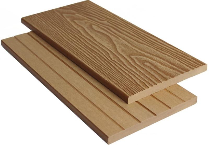 Side-by-side comparison of a wood grain texture and a simple grooved texture on composite decking