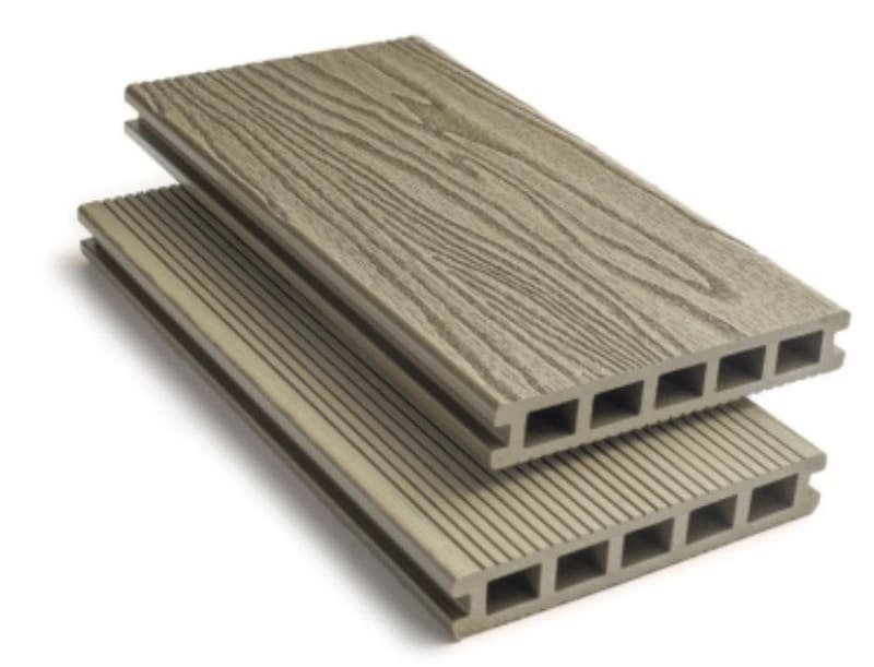 Recycled composite decking materials being processed